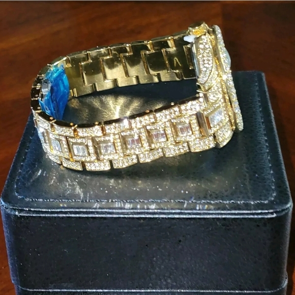 Mens Luxury Iced Out Bling Simulated Diamond CZ GoldPlated Arabic Numera… - Picture 3 of 15